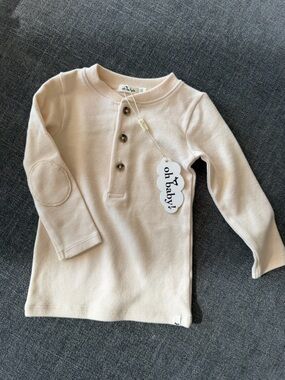 NWT Oh Baby! Mini stripe elbow patch Henley vanilla color